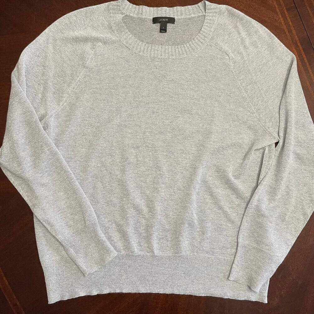 J Crew Crew Neck Sweater Womens Large Metallic Blue Sheer Pullover